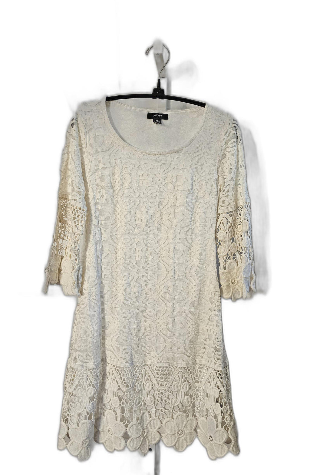 Alfani  petite PP white long sleeve bell sleeve eyelet dress